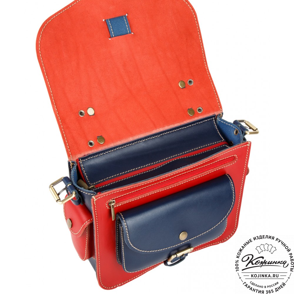 Кожаная  сумка "Виктория" (красная с синим)